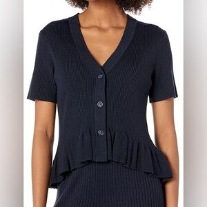 NWT Amazon The Drop Catalina peplum ruffle rib cardigan sweater in black XL